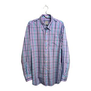 Peter Millar Purple Blue Cotton Plaid Button Down Shirt Long Sleeve Casual XL